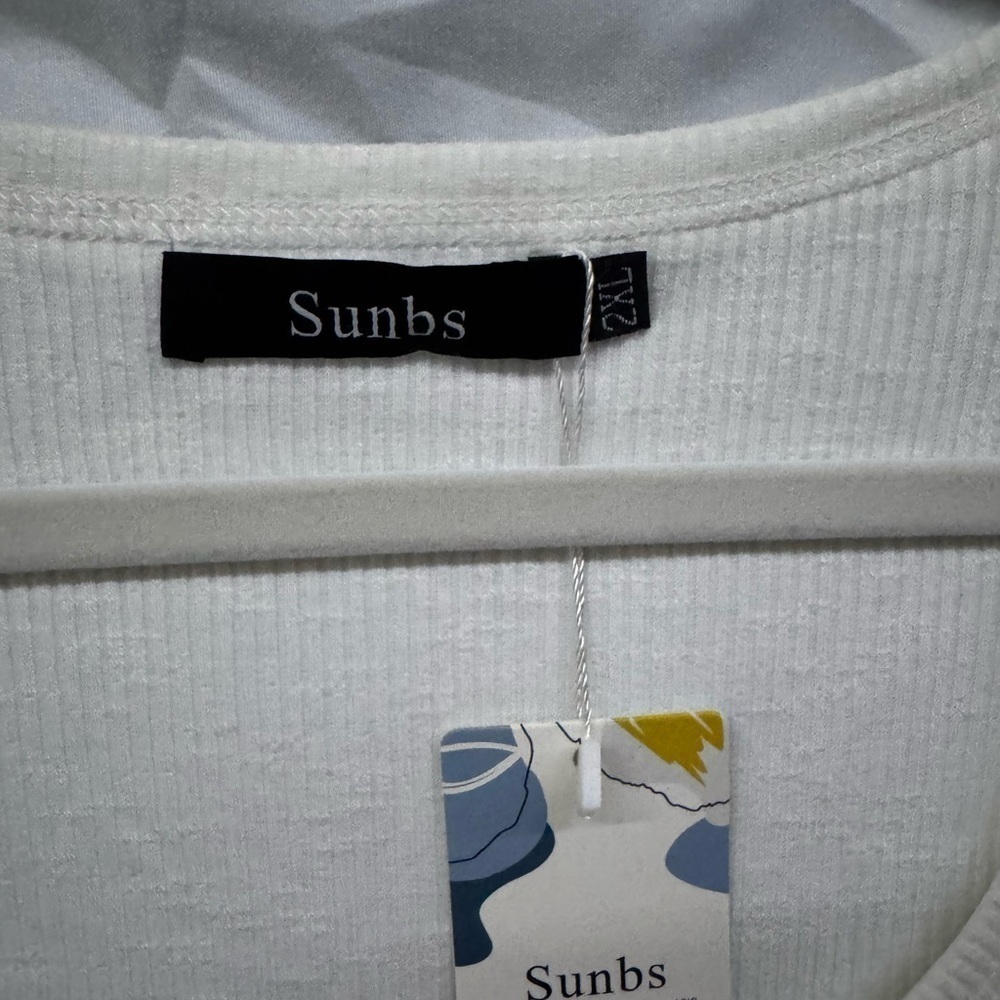 White Ribbed Button Henley Tank Top size 2XL - Picture 4 of 6